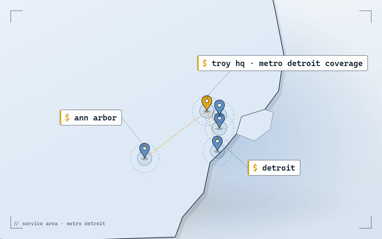 Map illustration of DSE coverage across Metro Detroit from Troy