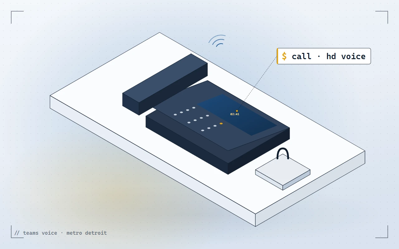 Illustration of a business desk phone on a call