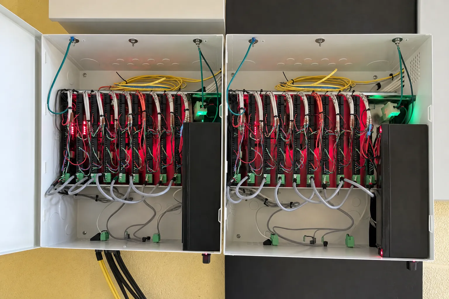 Bank of access control modules supporting centralized lockdown and door management