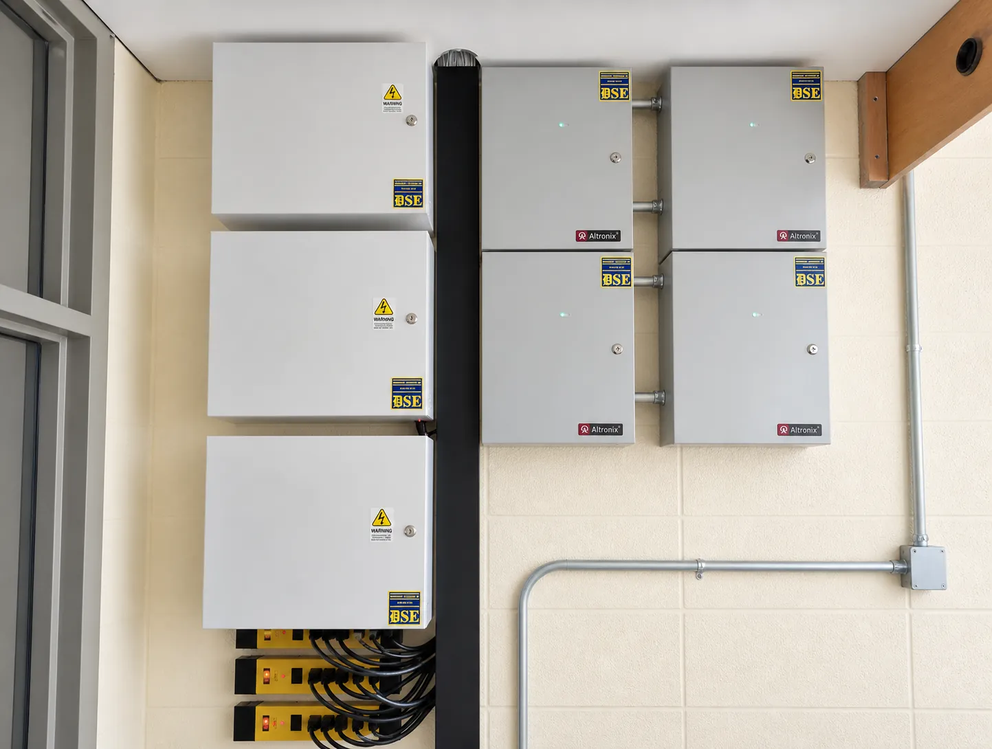 DSE security control enclosure bank installed for commercial alarm and access systems