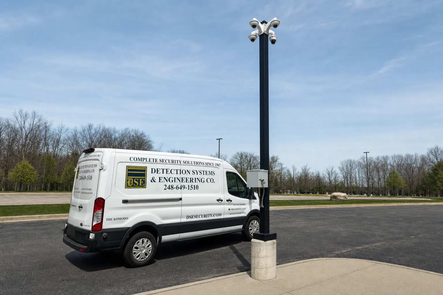 DSE Security service van supporting a commercial surveillance deployment in Michigan