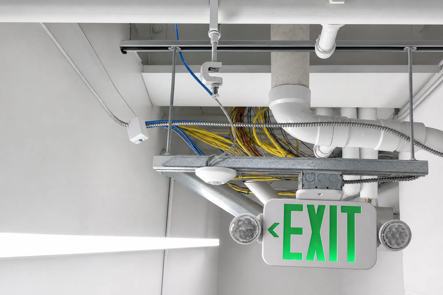 Commercial overhead low-voltage cable pathways installed for security and communications systems